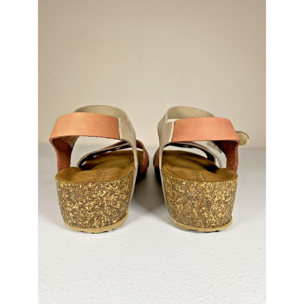 Bio-Gold Womens Leather Wedge Sandals Brick Taupe Made in Italy E134 Size 8 - Picture 4 of 11